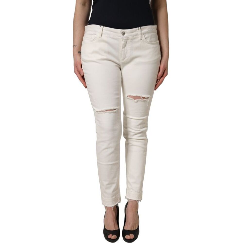 Dolce & Gabbana White Tattered Skinny Cotton Denim Women's Jeans